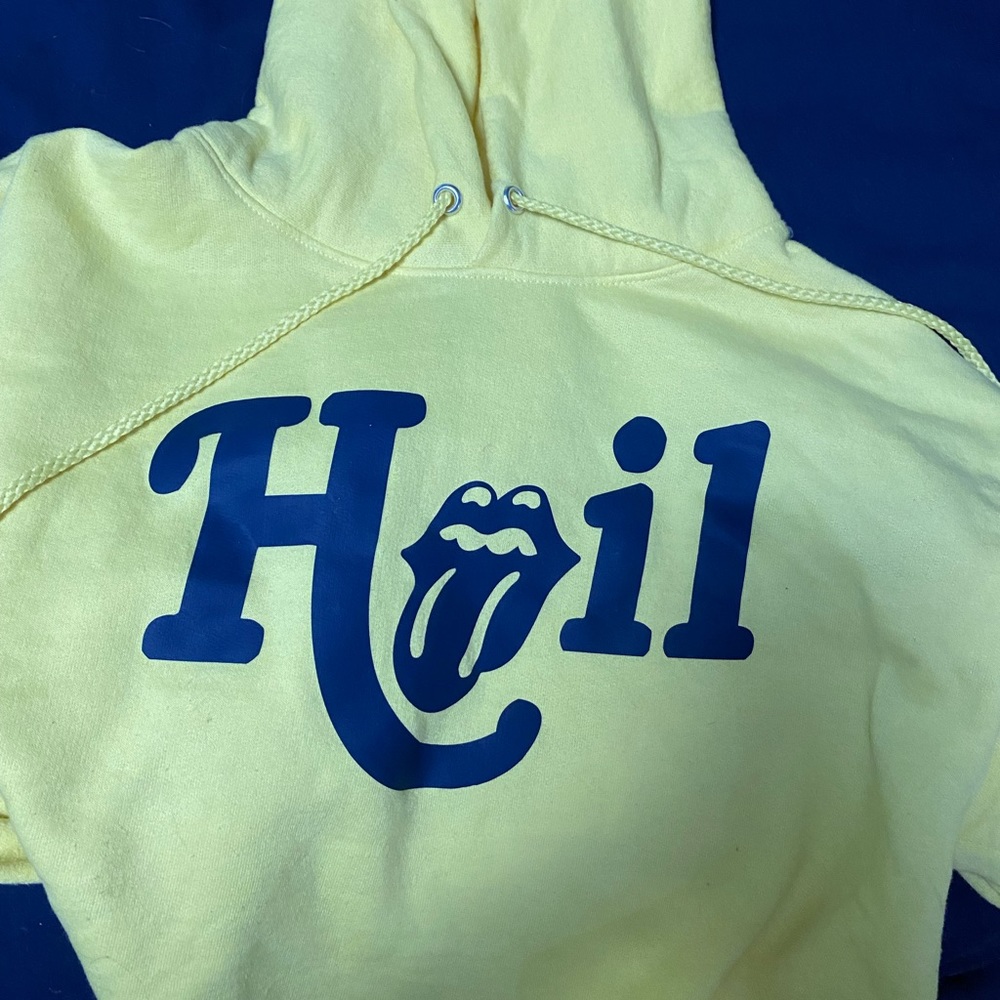 Cropped university of Michigan tailgate hoodie Rolling Stones logo